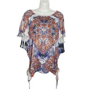Energe Blue Orange Paisley Tunic Top XL Y2K bohemian fairy Festival